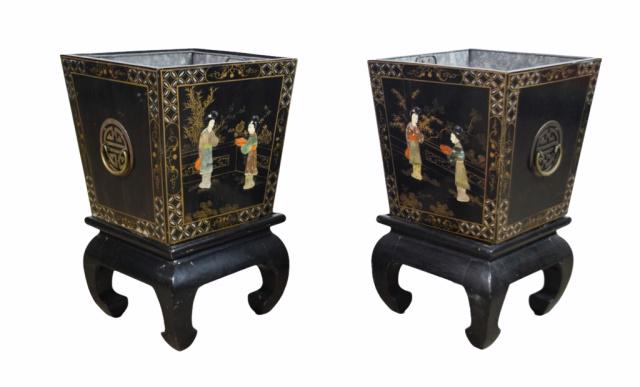 Pair of Chinese Black Lacquer Planters (1 of 6)