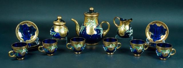 15 Piece Gilt Glass and Enamel Tea Set (1 of 17)