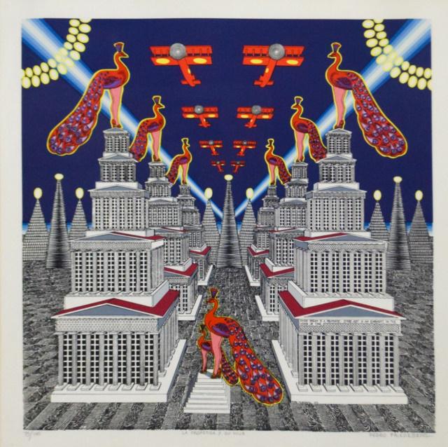 Pedro Friedeberg Serigraph La Profetisa y Su Hija: Pedro Friedeberg (Mexican, 1936). Serigraph La Profetisa y Su Hija (The Prophetess and Her Daughter). Signed and dated 1973 in the plate lower right and signed, titled and numbered 73/100 in pencil in