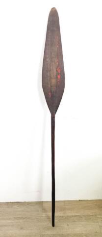 Masai Warrior Regalia Spear Kenya: Wood with stain. Wear from age. 59 1/4" Provenance: From the Labelle Prussin Estate, Author of African Nomadic Architecture.