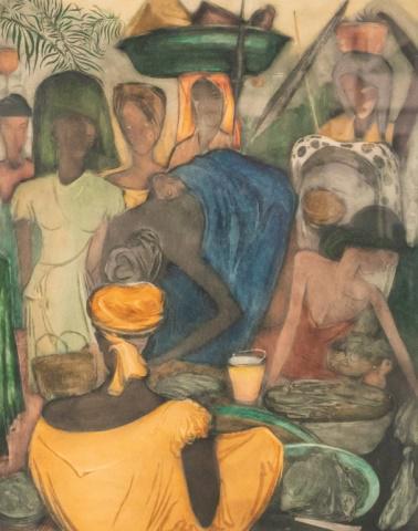Congolese Market Scene Aquatint (1 of 7)