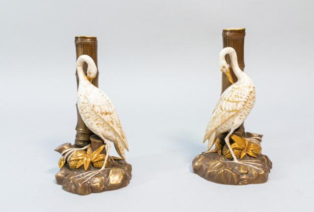 Pair of 19th c. Royal Worcester Egret Candlestick (1 of 11)
