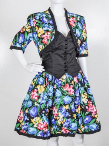 Victor Costa Black and Floral Strapless Dress (1 of 11)