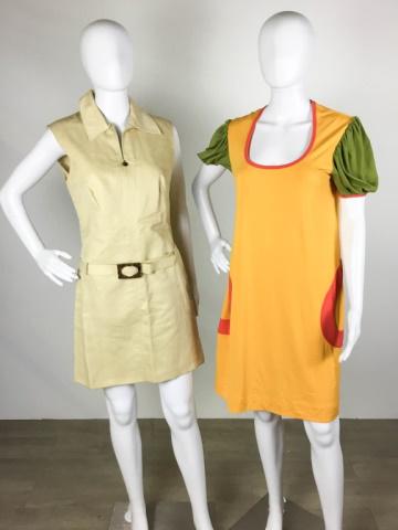 Mid century Mod Color Block Dress and Laurel Zip: Two Dresses - Mid century Mod Color Block Stephen Burrows World Dress - Size 6 and Laurel Belted Zipper Modern dress - Size 38