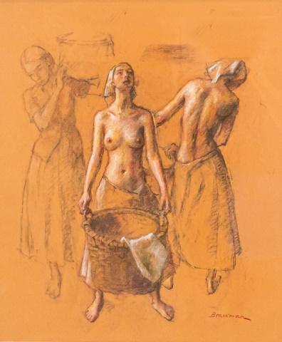 Robert Brackman Pastel Nudes: Robert Brackman (Ukraine 1898-1980) Pastel on paper of three studies of women. Signed lower right Brackman. 24" x 20" without frame. 35" x 31" with frame.