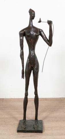 Doris Caesar Bronze Expressionist Sculpture: Doris Porter Caesar (New York 1892-1971). Bronze sculpture of a woman holding a flower. Signed "Caesar" on top of base. Foundry stamp "Avnet Shaw" on back of base. 49 1/2" Tall.
