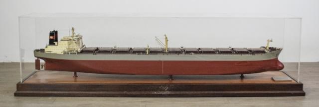 M/S Atland Shipbuilder's Model: Painted wooden model of the Swedish ship M/S Atland, with plaque in Swedish, M/S Atland Byggo ar 1973, Eriksbergs Mek. Verkstads Aktiebolag Goteborg for Angfartygsaktiebolaget Tirfing, Goteborg (Built