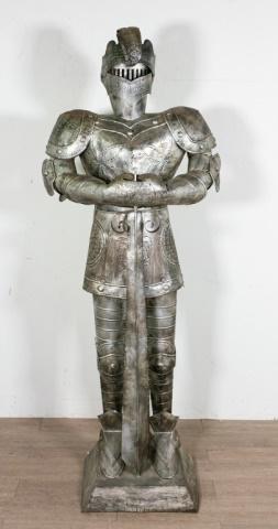 Stamped Tin Knight in Suit of Armor: Stamped tin knight in suit of Armor. 82"H