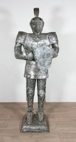 Stamped Tin Knight in Suit of Armor: Stamped tin knight in suit of armor. 84"H