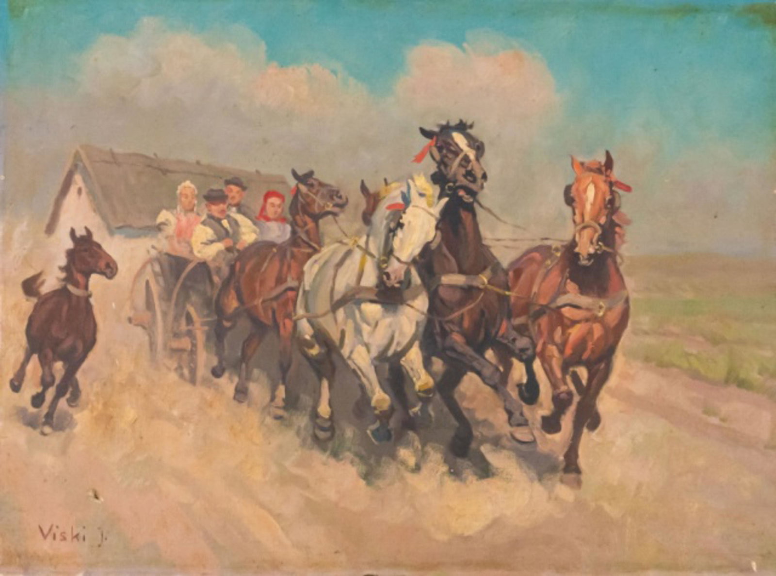 Janos Viski Oil On Canvas Horses With Wagon (1 of 9)