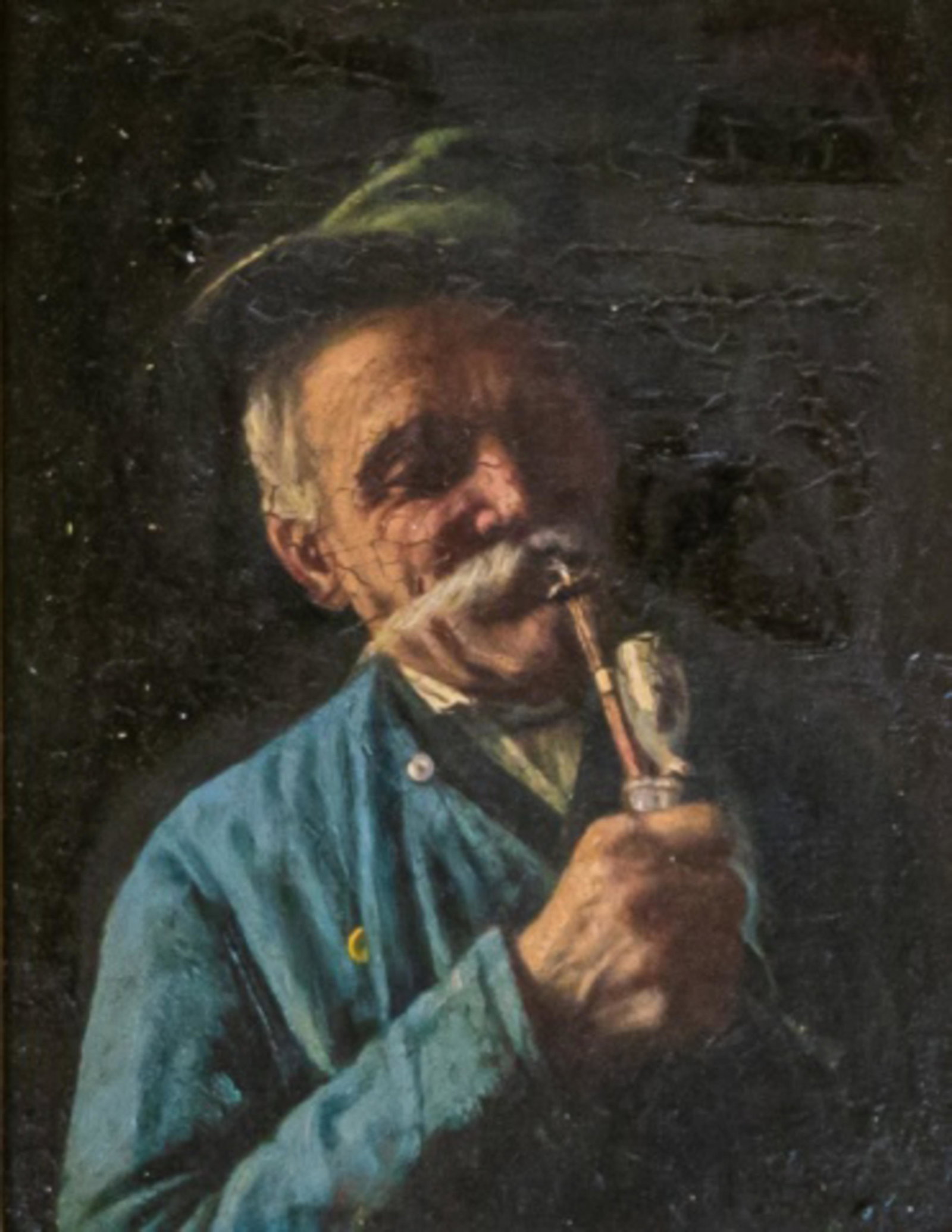 19th Century Oil on Wood Panel Man with Pipe (1 of 7)