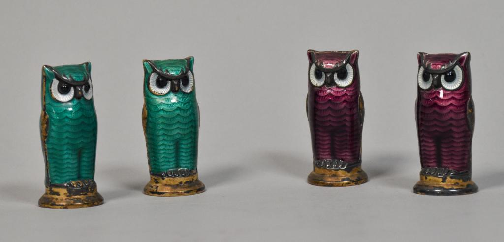 4 David Andersen Sterling & Enamel Owl Salts (1 of 10)