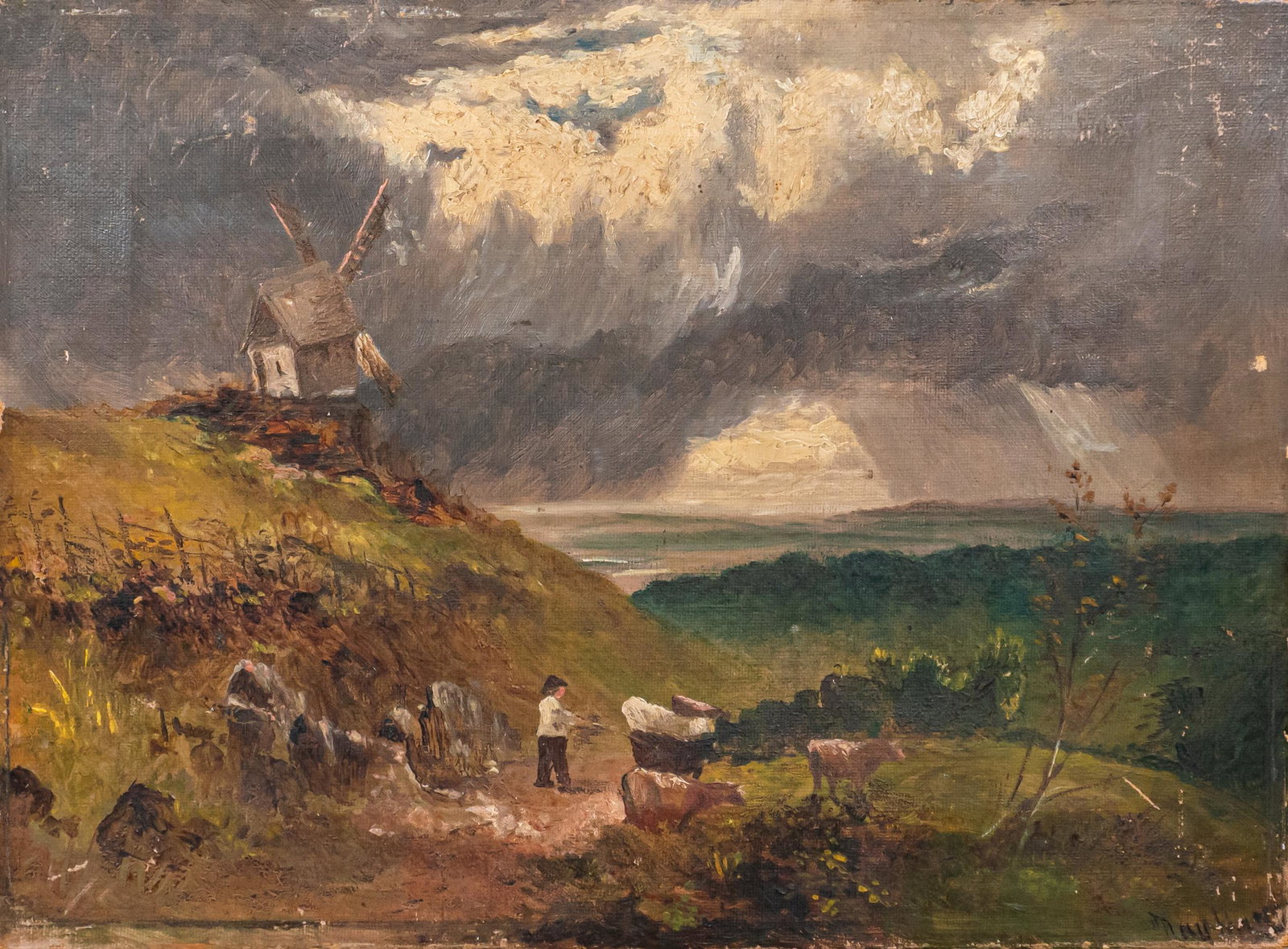 Oil on Canvas Cattle & Windmill in Landscape (1 of 6)