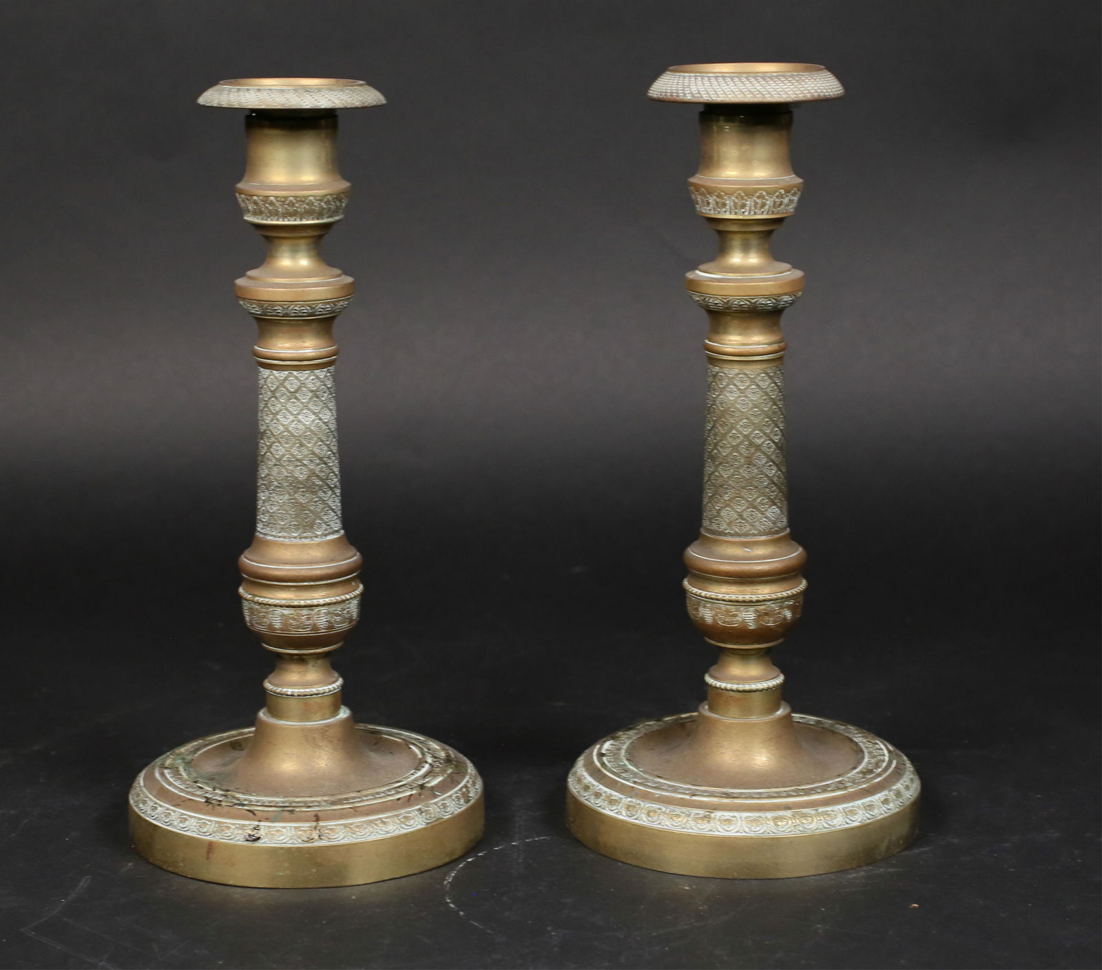 Pair of Engraved Brass Candlesticks (1 of 6)