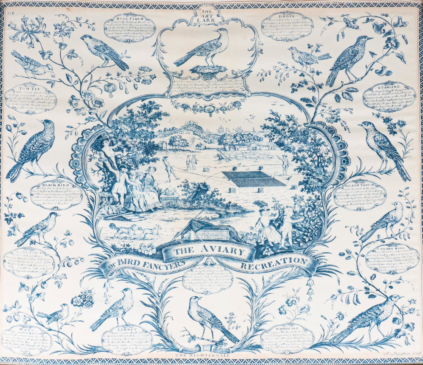 J Laughton Engraving on Linen "The Aviary" (1 of 7)