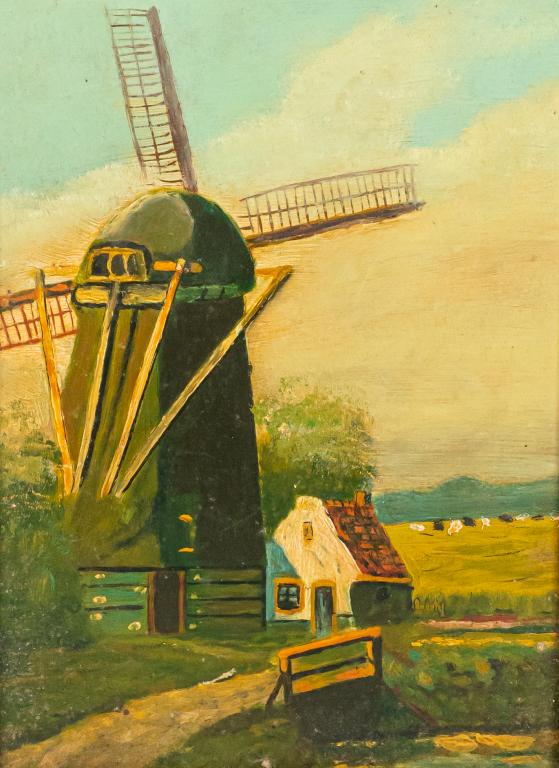 Oil on Wood Panel Windmill in Landscape (1 of 4)