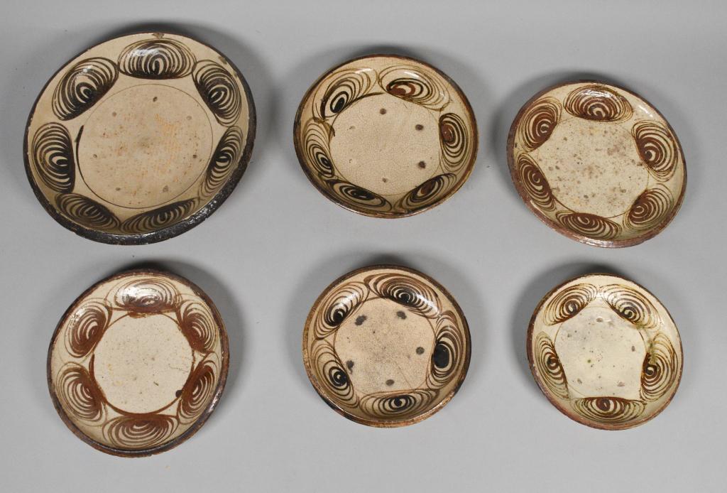 6 Japanese Horse Eye Pottery Plates & Bowls (1 of 8)
