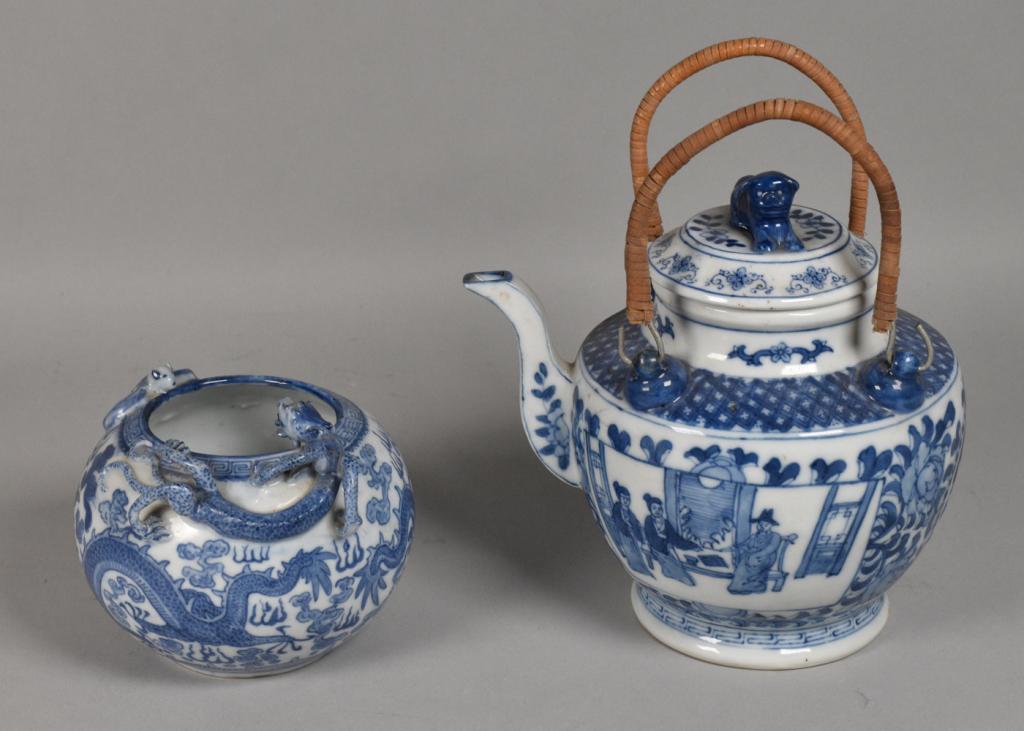 Chinese Porcelain Handled Tea Pot and Brush Wash (1 of 13)