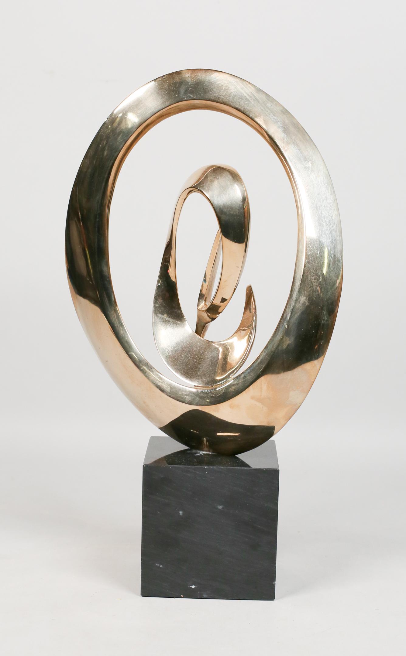 Bob Bennett Bronze Sculpture Origins: Robert "Bob" Bennett (American, 1928-2003) bronze sculpture "Origins" on marble base. Edition 20 out of 50 4" L x 4" W x 15 1/4" H. Signed. With Bennett Sculpture COA.