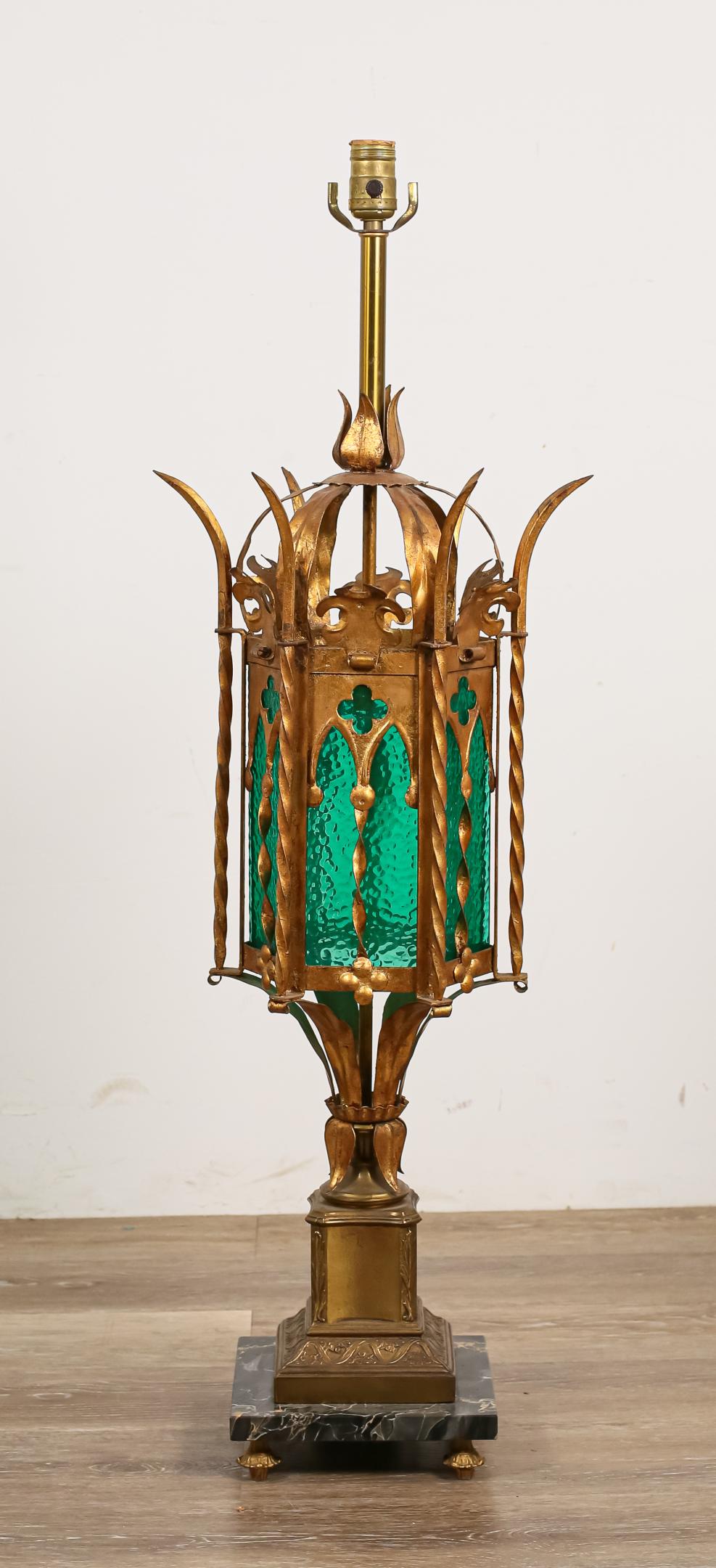 Gothic Revival Green Glass Table Lamp (1 of 5)