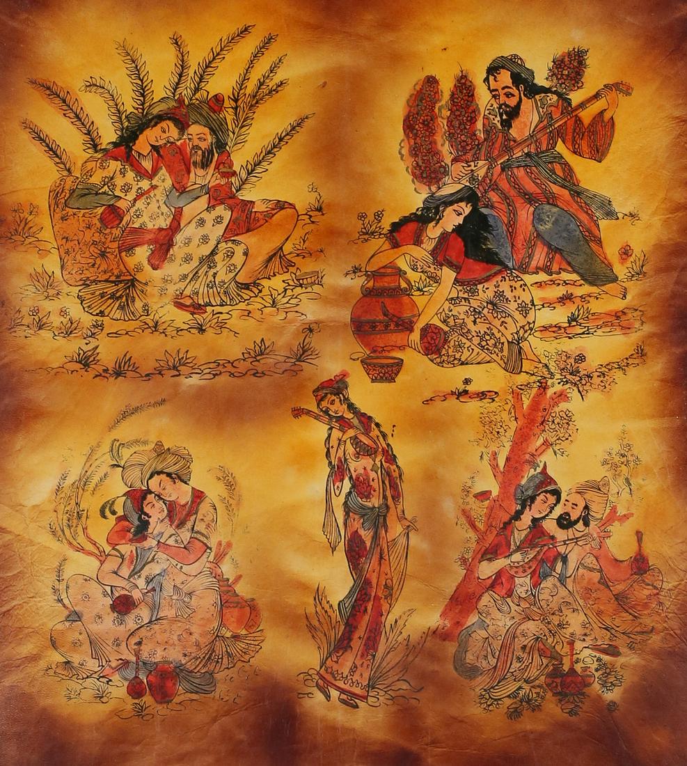 Persian Hand Colored Print on Hide Leather (1 of 3)