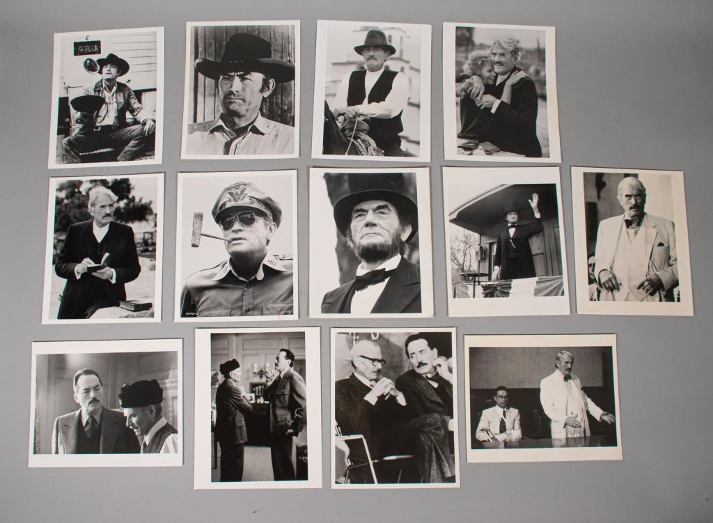 Gregory Peck 1971-1991 Promotional Stills: 13 promotional stills of Gregory Peck. Featuring stills from: Cape Fear, Old Gringo and Shoot Out. 8"L x 10" W. From the collection of Gregory Peck and The Nelson Agency.