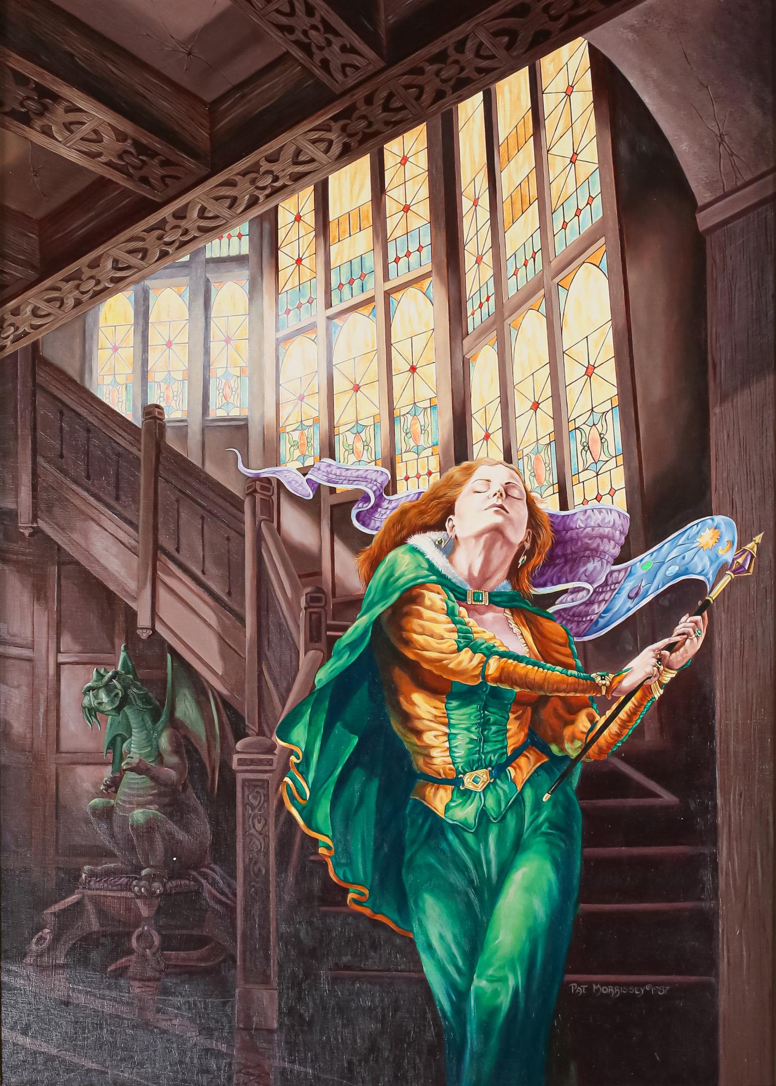 Patricia Morrissey Acrylic on Masonite: Patricia Morrissey (American, 20th Century) fantasy acrylic on masonite, "Midsummers Day Dream". Signed and dated lower right. Signed, titled and dated on verso. Sight: 20 1/2" x 14 1/2". Frame: 23 1/