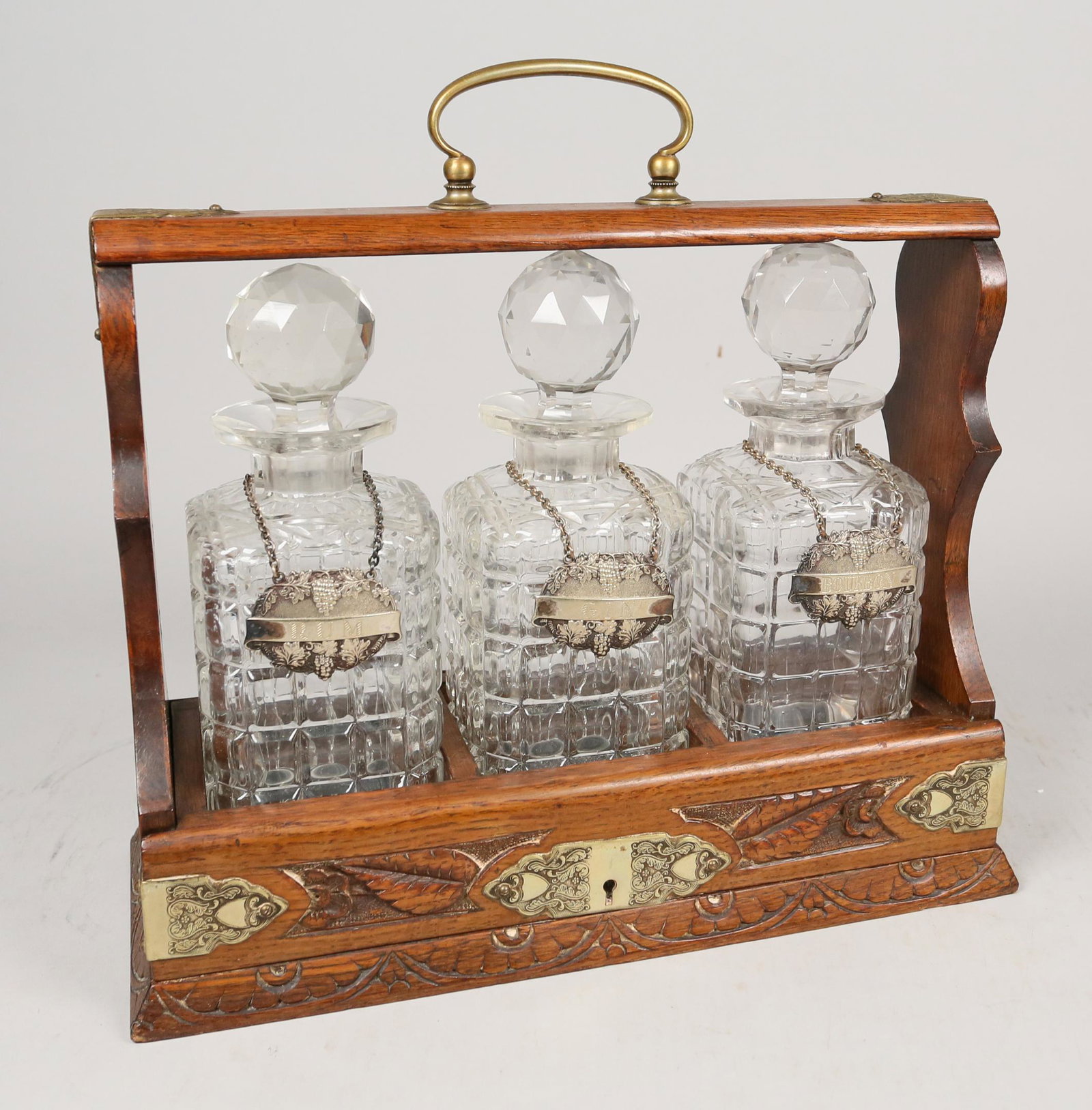 English Oak Three Decanter Tantalus Set (1 of 15)