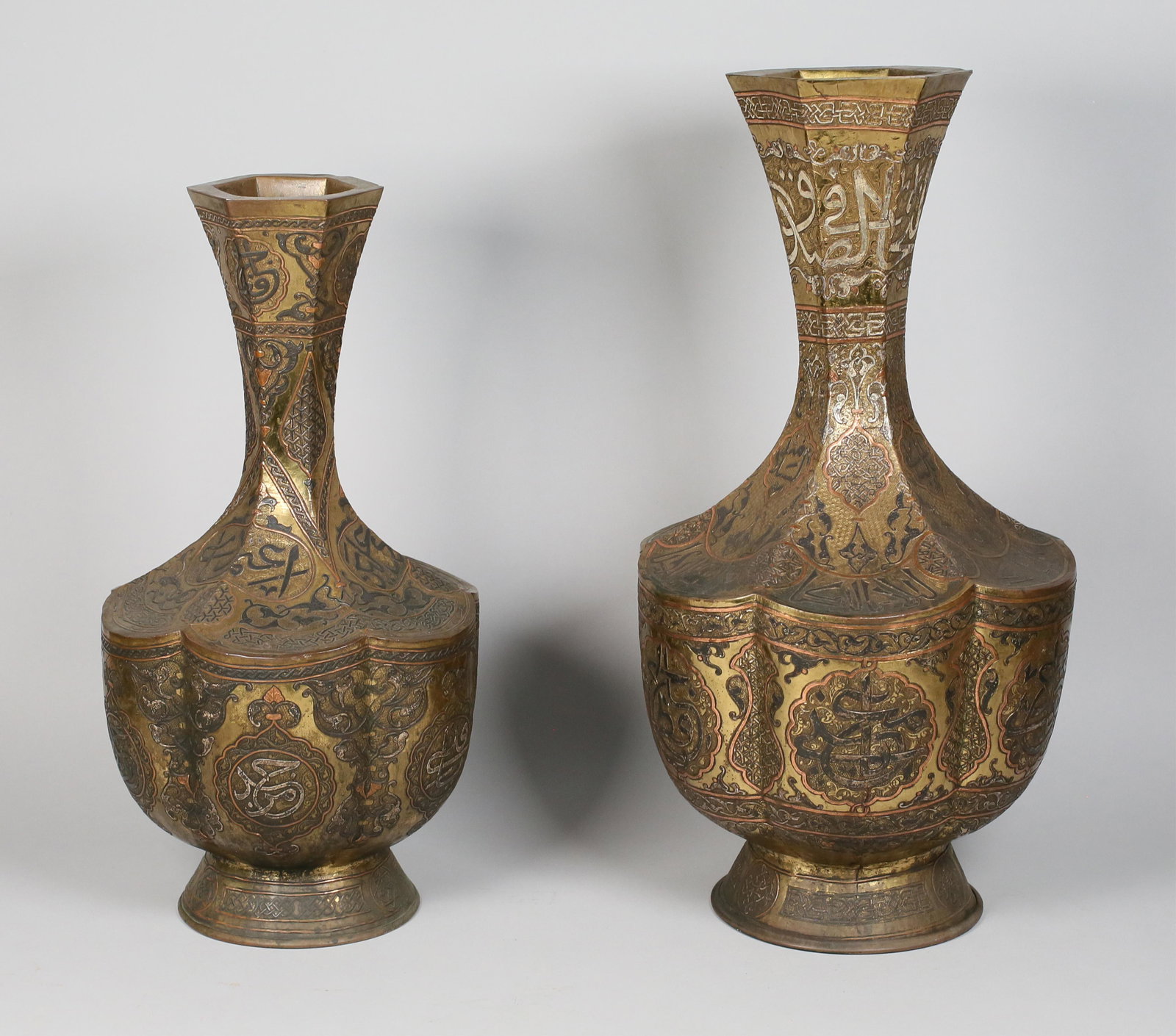 2 Islamic Damascus Vases, Silver and Copper Inlay (1 of 13)