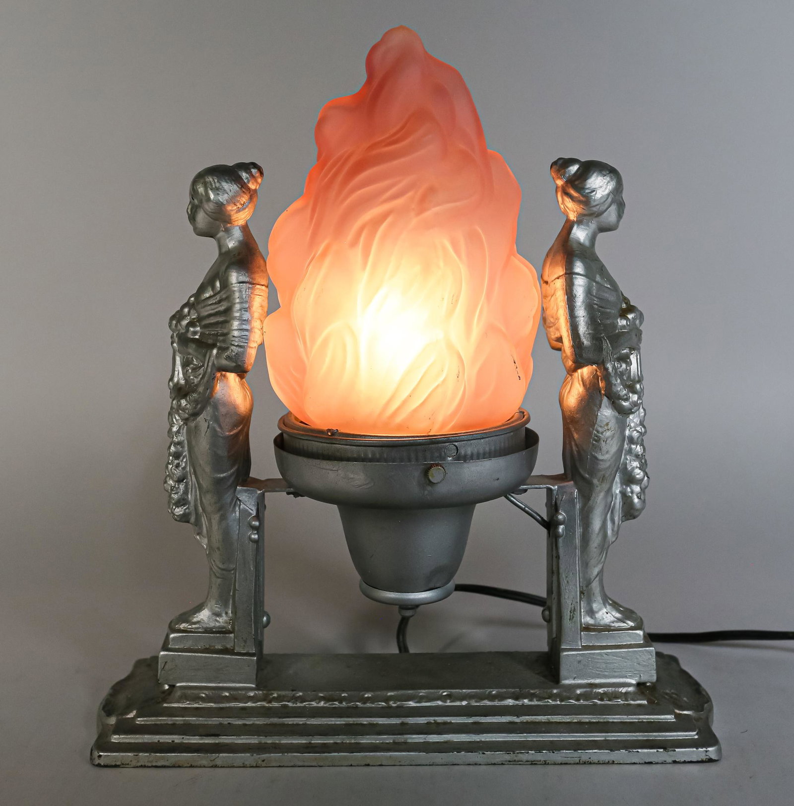 Art Nouveau Silver Tone Torch Table Lamp (1 of 8)