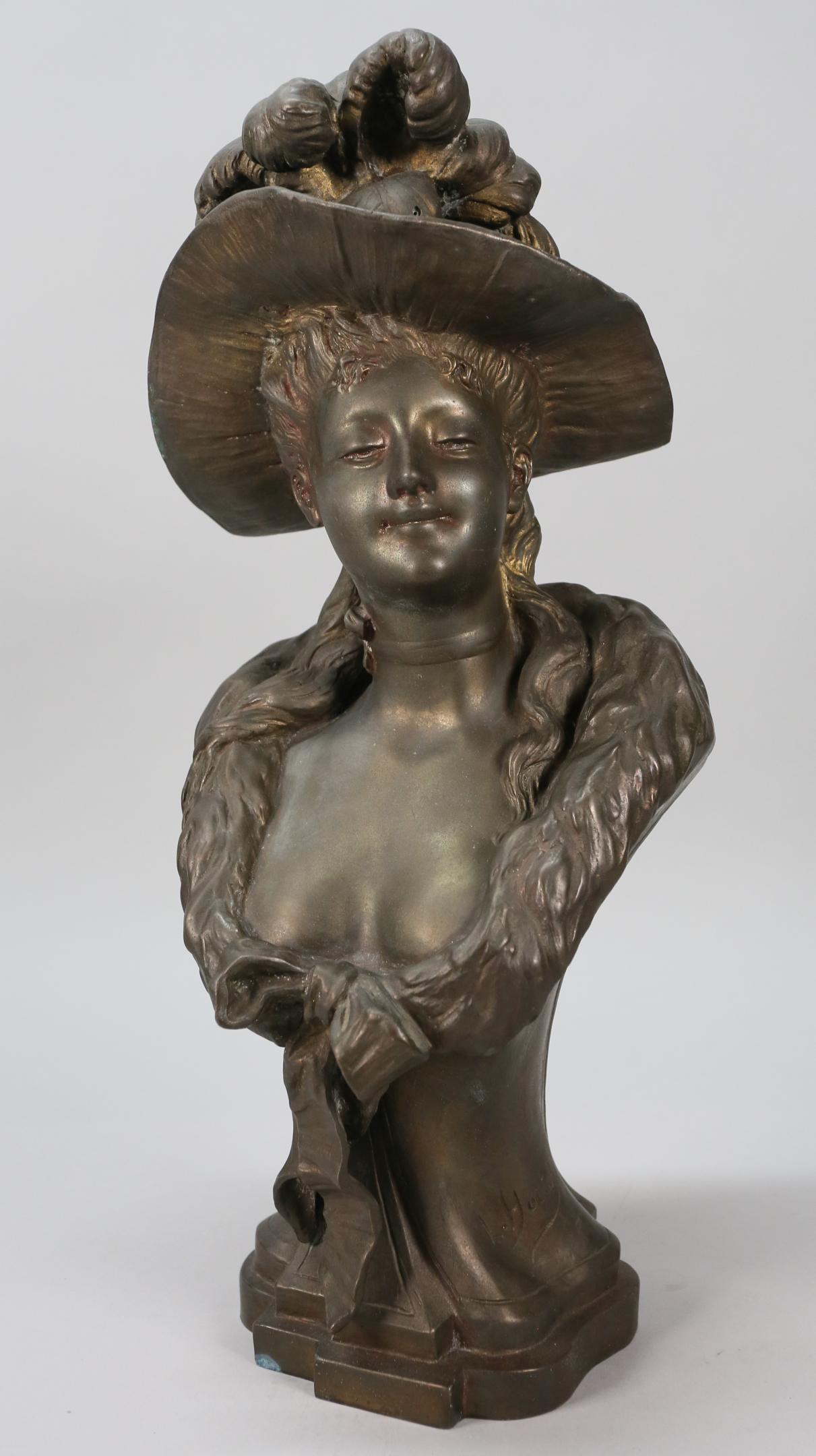 After Louis Hottot White Metal Bust of a Woman (1 of 9)
