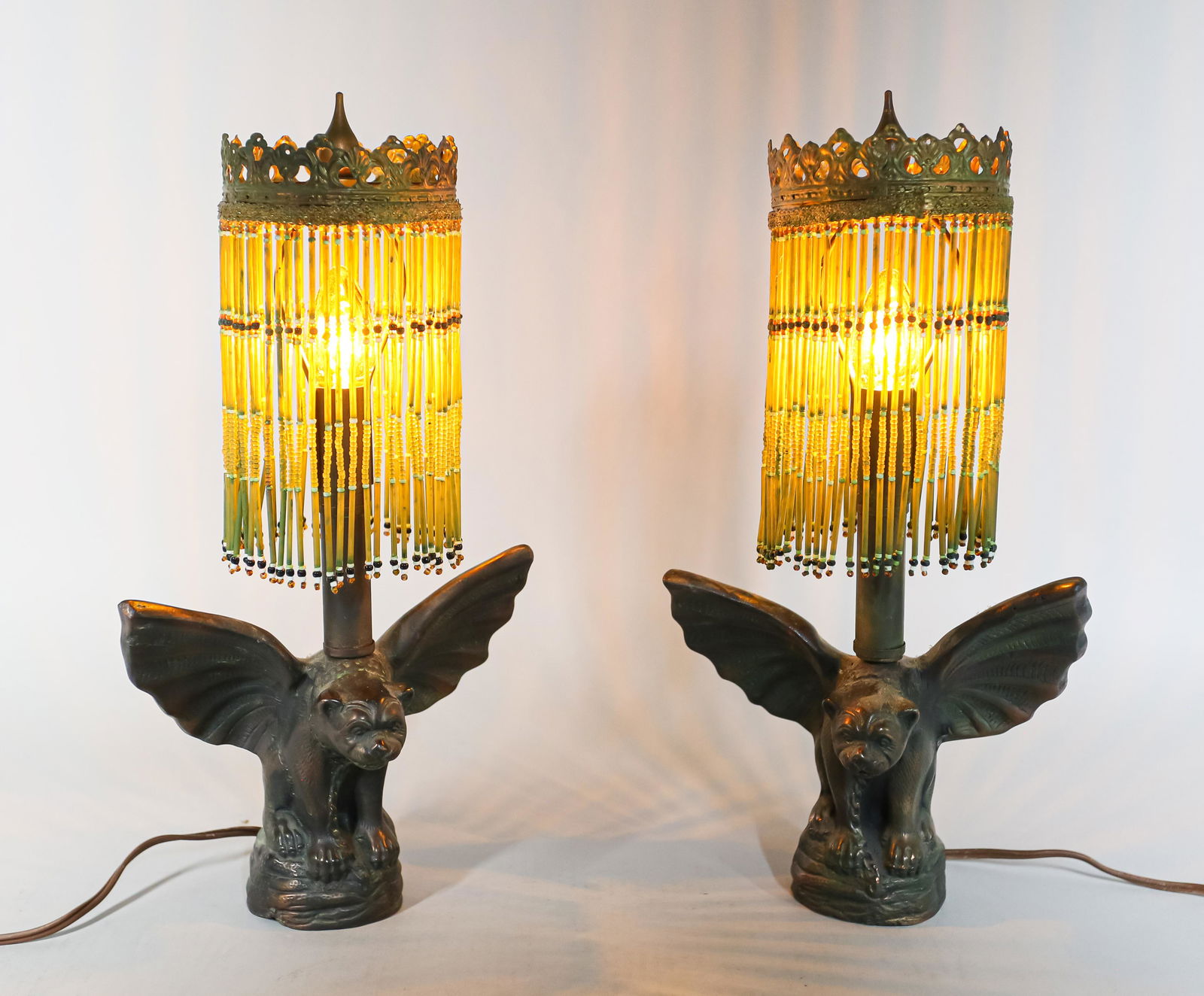Pair Figural Cast Metal Gargoyle Dog Lamps (1 of 9)