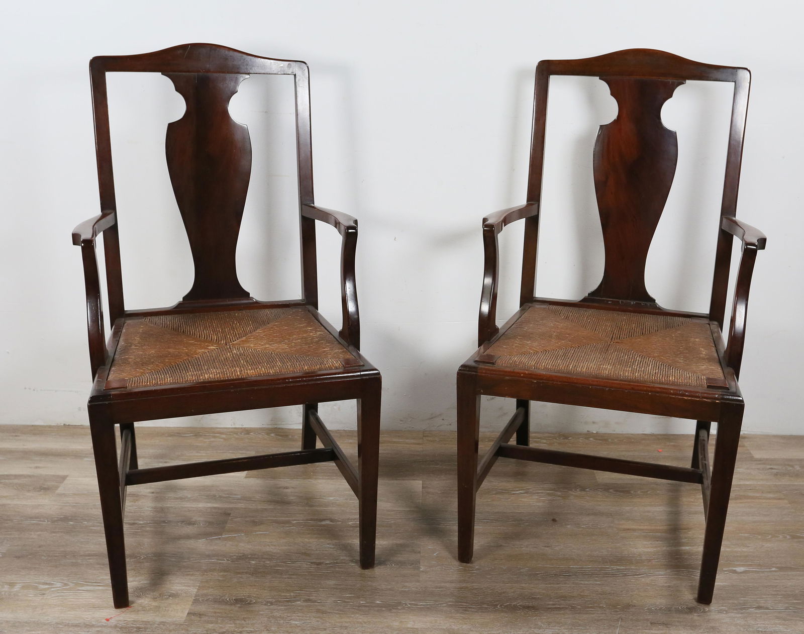 Pair of English Chippendale Chairs with Rush Seats (1 of 9)