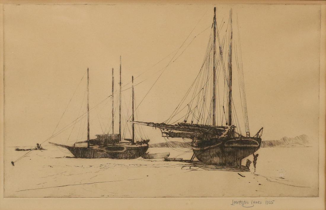 Leon Foster Jones Etching Beached Schooners (1 of 6)