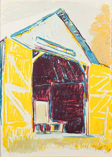 Wolf Kahn Serigraph Yellow Barn: Wolf Kahn (German / American, New York, 1927-2020). Serigraph yellow barn. Pencil signed Kahn and dated 82 lower right, numbered in pencil 163/200 lower left. With blindstamp lower right. 29 3/4" x