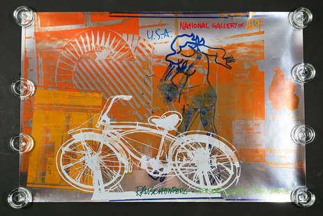 Robert Rauschenberg Serigraph on Foil Paper: Robert Rauschenberg (American, 1925-2008) serigraph on foil paper. Rauschenberg National Gallery of Art Overseas Culture. Interchange (ROCI) poster, 1991. Signed in the plate lower right. Copyright