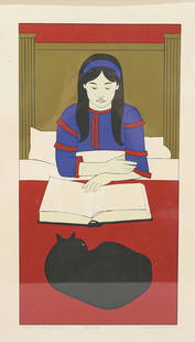 Will Barnet Serigraph Child Reading: Will Barnet (American, Massachusetts / New York, 1911-2012). Serigraph Child Reading - Red. Signed, titled and numbered 54/185 in the lower margin. Image 19 3/4" x 10 1/2" (with frame 23 1/4" x 13 3/4