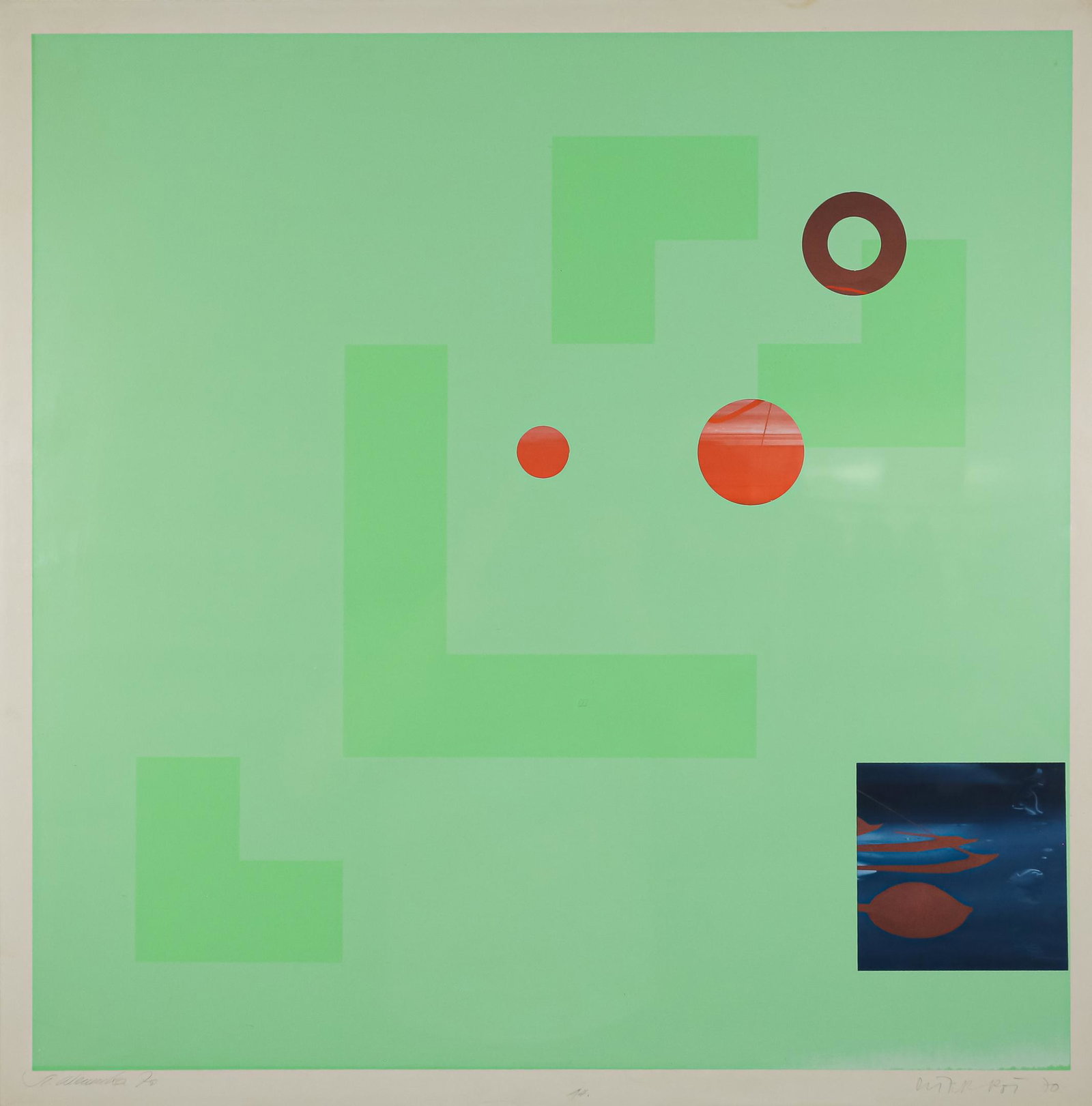 Dieter Roth Silkscreen Die Gegenlose Welt #75: Dieter Roth (Switzerland, 1930-1998) and Stefan Wewerka (Germany, 1928-2013). Silkscreen on cardboard, Die Gegenlose Welt #75. Pencil signed and dated Dieter Rot 70 lower right and Stefan Wewerka lowe