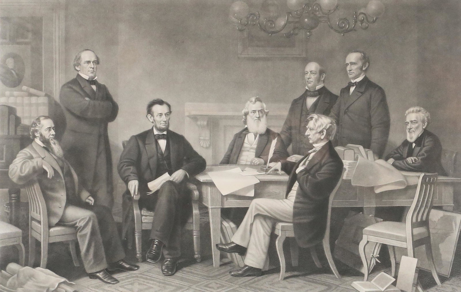After FB Carpenter Engraving Abraham Lincoln: After Francis Bicknell Carpenter (American, New York, 1830-1900). Engraving "The First Reading of The Emancipation Proclamation Before the Cabinet". Alexander Hay Ritchie (Scottish, 1822-1895), engrav