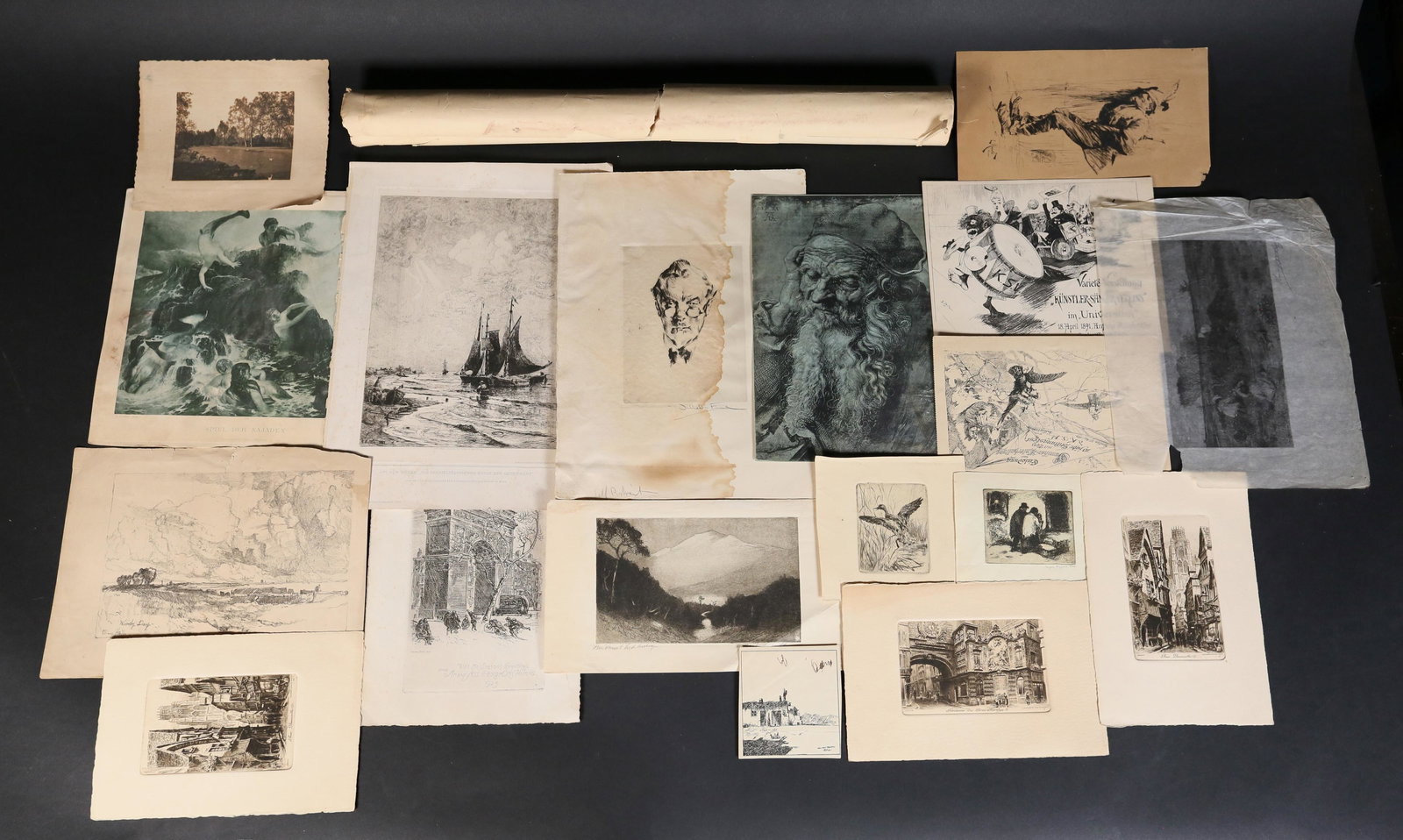 Prints from the Collection of Albert Groll: Photogravures, engravings and etchings. After artists Henry Wolf, Eugene Higgins, Oliver Hall, William Shuster, Jack Van Ryder, Karl Lorenz Rettich, Charles Pinet, Wilhelm Frank. 2 prints after Albrec