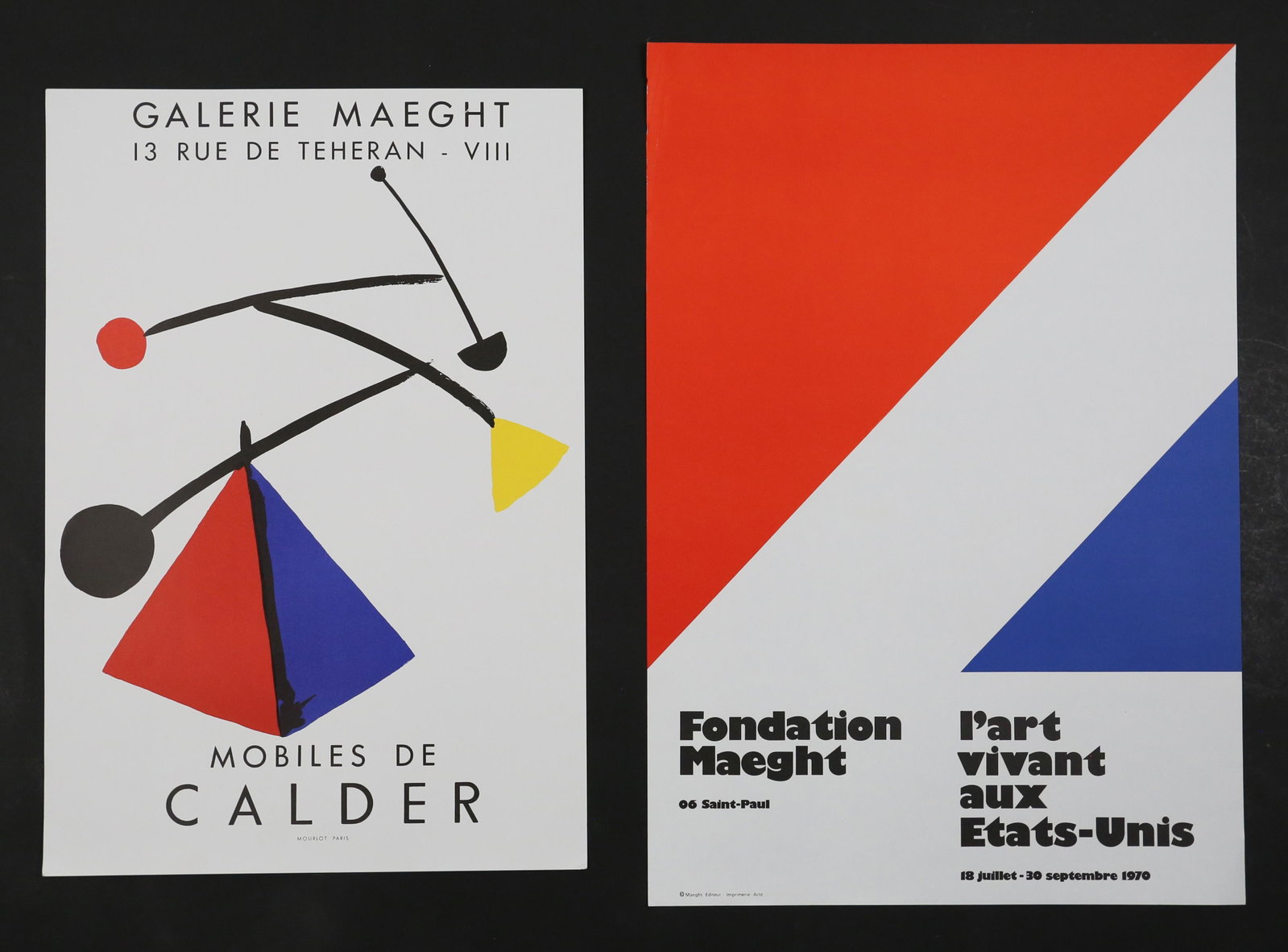 Ellsworth Kelly & Alexander Calder Maeght Posters: Ellsworth Kelly (American, New York, 1923-2015) Fondation Maeght lithograph exhibition poster, l'art vivant aux Etats-Unis, July-September 1970, copyright Maeght Editeur - Imprimerie Arte, 28 1/2" x 1