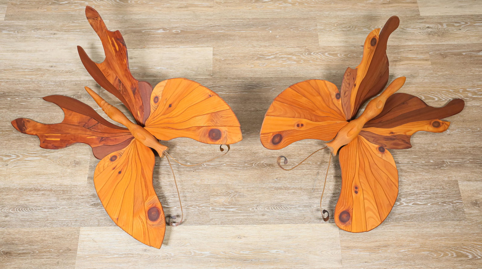 Pair of Paneled Wood Butterfly Sculptures (1 of 10)