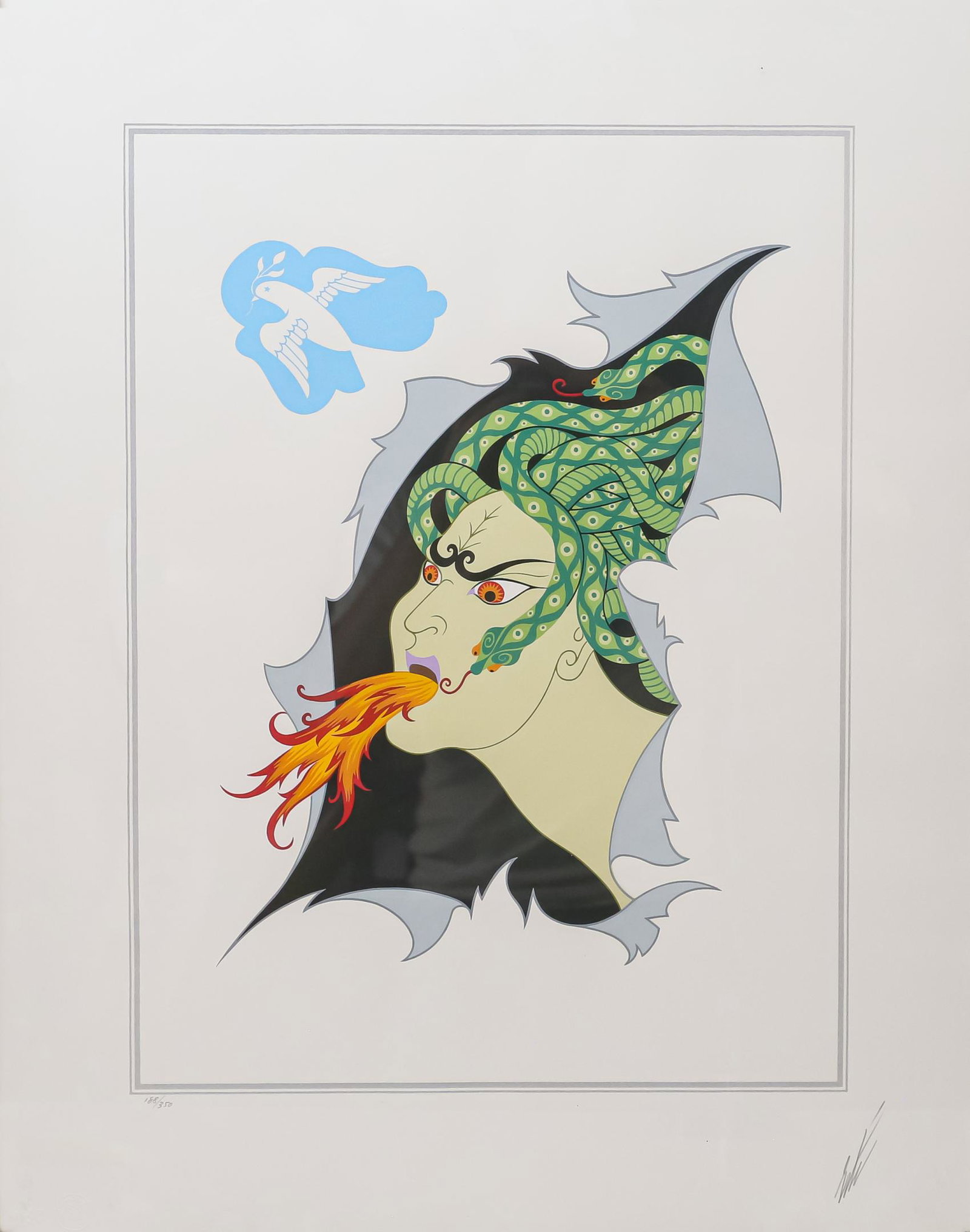Erte Serigraph Anger: Erte, Romain de Tirtoff (French, 1892-1990) serigraph, Anger. From the Seven Deadly Sins portfolio. Signed in pencil lower right. Edition 188 out of 350 in pencil lower left. Chromacorp New York Inc. 