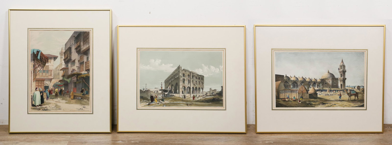 3 Views of Cairo Lithographs: After Robert Hay (Scottish 1799 - 1863), 2 lithographs - J C Bourne (British 1814 - 1896). "Joseph's Hall Cairo" - 10 3/4" x 16". Engraver unknown, "View In The Jemaleeyeh, Near The Wekaleh Of Zu-L-Fa