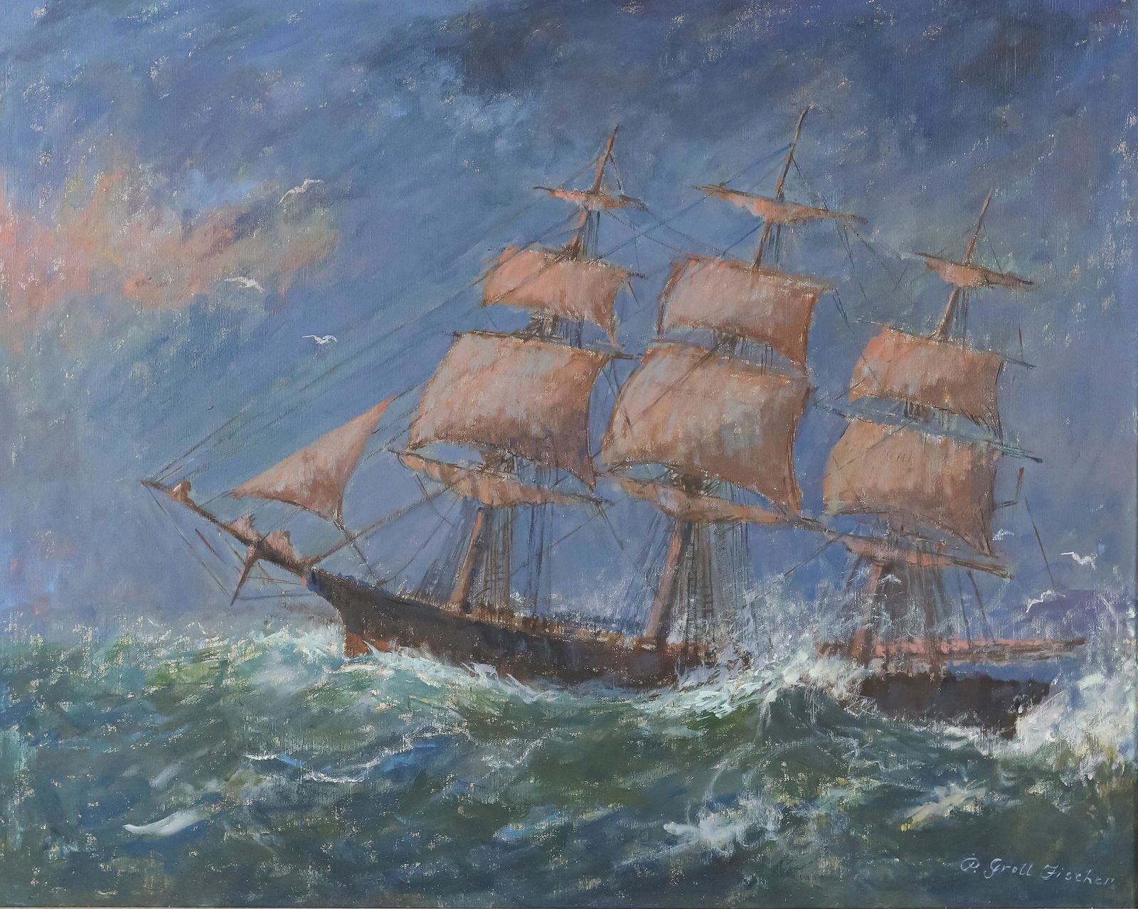 Patricia Groll Fischer Oil on Canvas Clipper Ship (1 of 5)