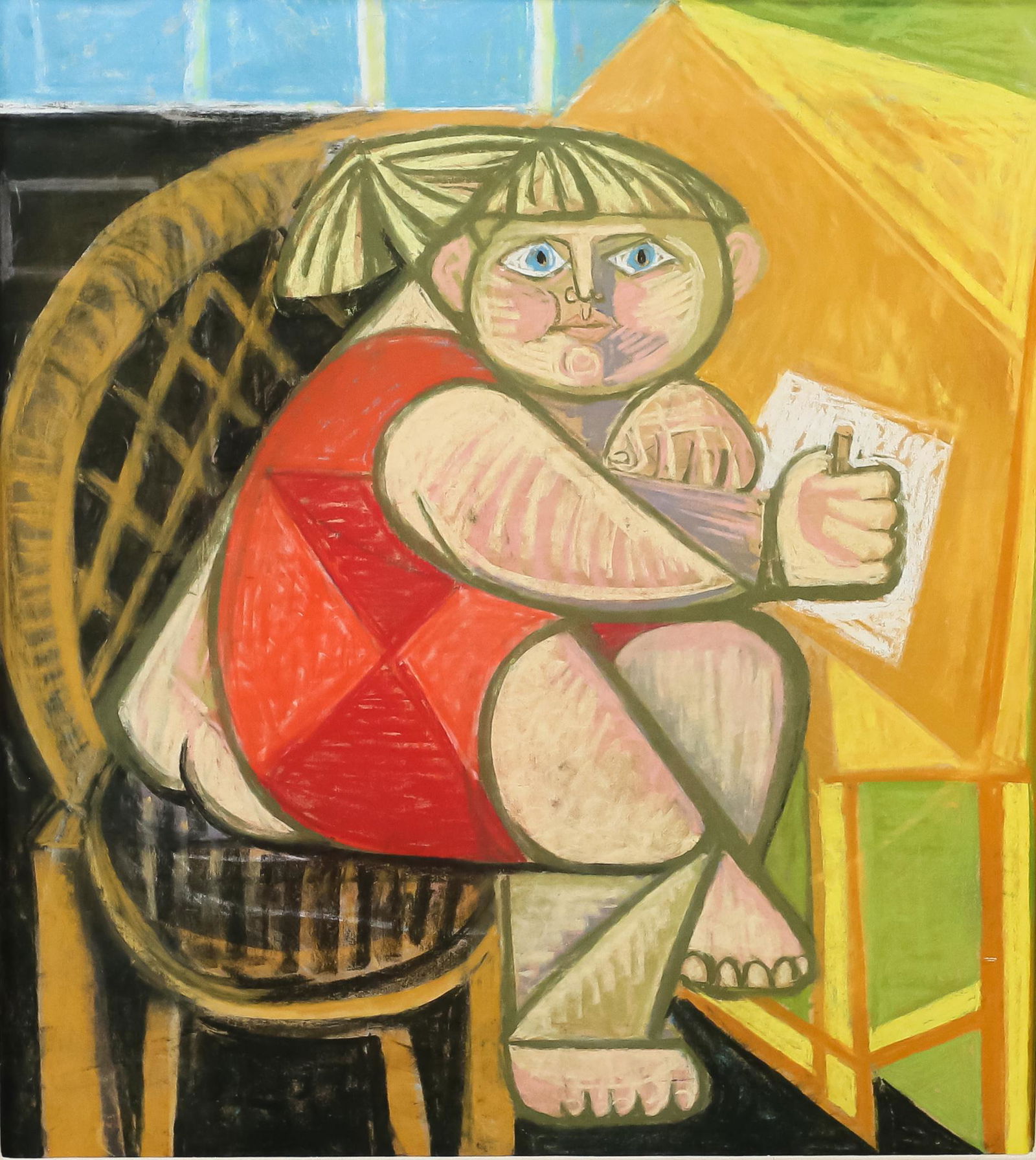 Cubist Pastel on Paper Girl at a Desk (1 of 4)