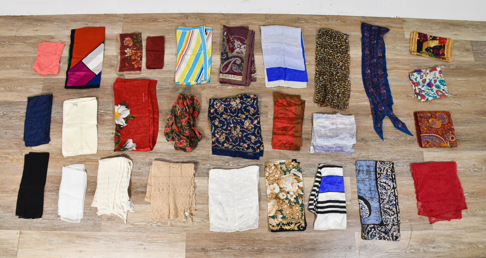 Grouping of Vintage Scarves Klein Dior claiborne: Gold Piece Collection Collectors Scarf by Vera, Ellen Tracy, Anne Klein, the Museum of Fine Arts Boston, Echo, Liz Claiborne, Bloomingdale's, Lord and Taylor, Christian Dior, Kokoro