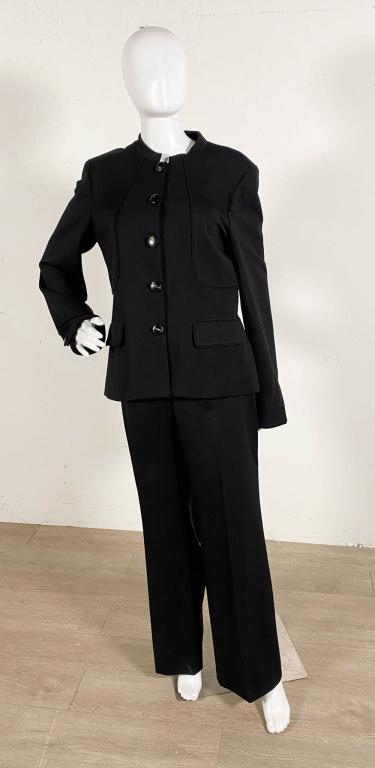 Brooks Brothers Jacket and Pants: Lot includes black Brooks Brothers military jacket, size 12, tag still attached, 67% viscose, 28% polymide, 17" at shoulders, 18" at waist, 25"L, excellent condition; black Brooks Brothers Catherine p