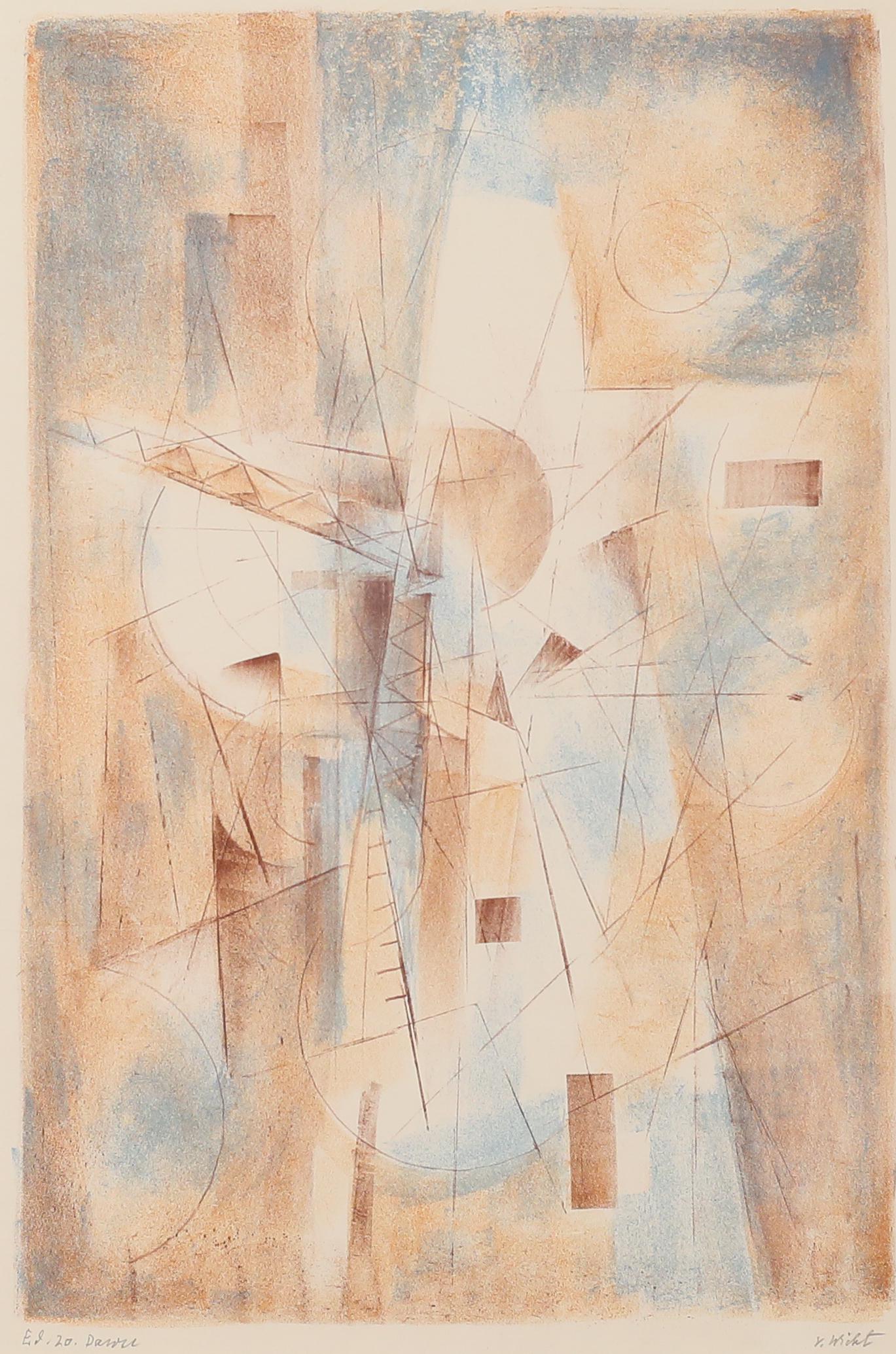John von Wicht Abstract Lithograph Dawn: John von Wicht (Germany / American, 1888-1970). Abstract lithograph, titled in pencil lower left Dawn. Pencil signed lower right v. Wicht and numbered Ed. 20 lower left. With Aaron Galleries, Chicago 
