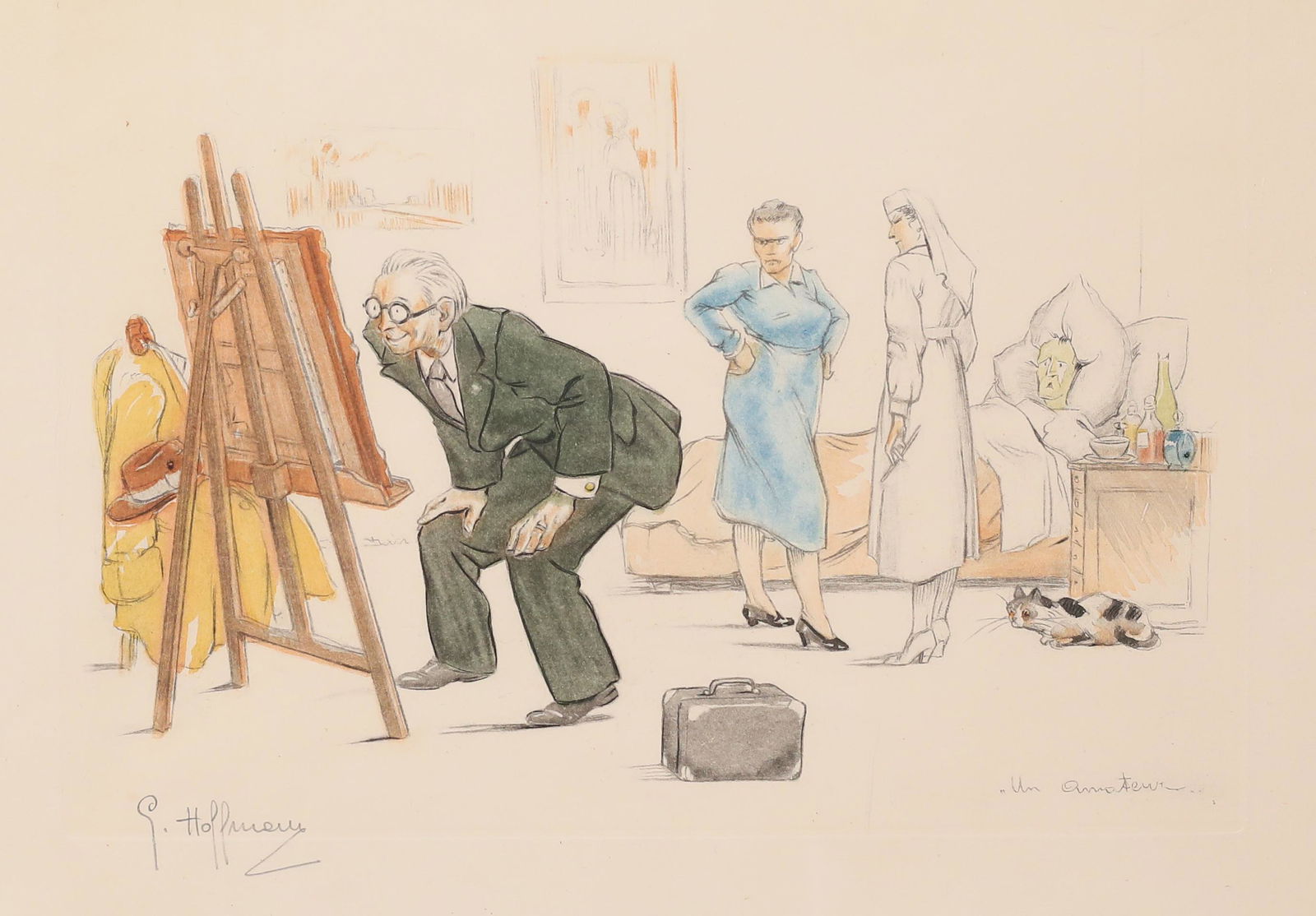 Gaston Hoffmann Colored Engraving Un Amateur (1 of 8)